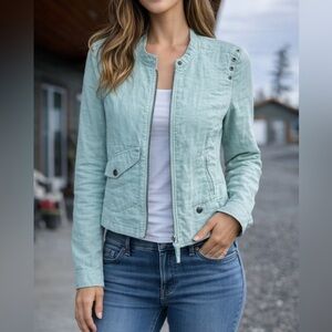 Sandwich Linen Zip Jacket | Mint Green | Euro Minimalist | Size 36 Medium